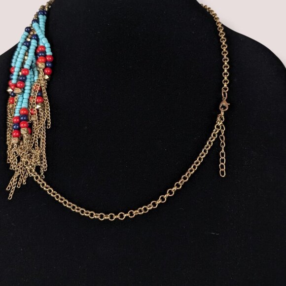 (2/$20) Dangling Red & Blue Seed Bead Necklace - Picture 4 of 5